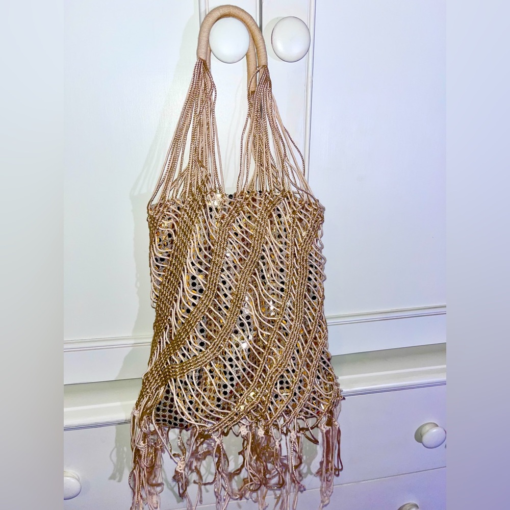 Sequin Fringe Gold Bag